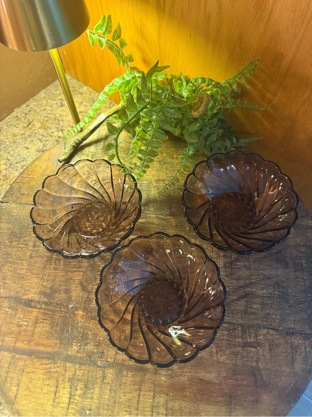 Hazel Atlas Swirl Dessert/Berry Dish Rare Amethyst MCM  Swirl Vintage Lot Of 3